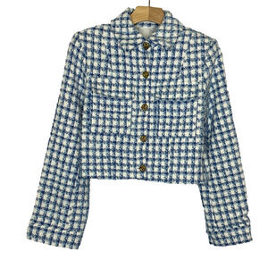 Women's XSmall Aqua x Liat Baruch Blue Tweed Cropped Blazer Knit